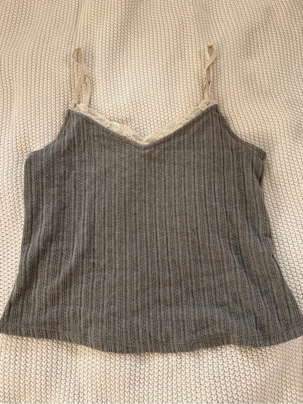 Blu Pepper Gray Ribbed Lace-Trim Cami